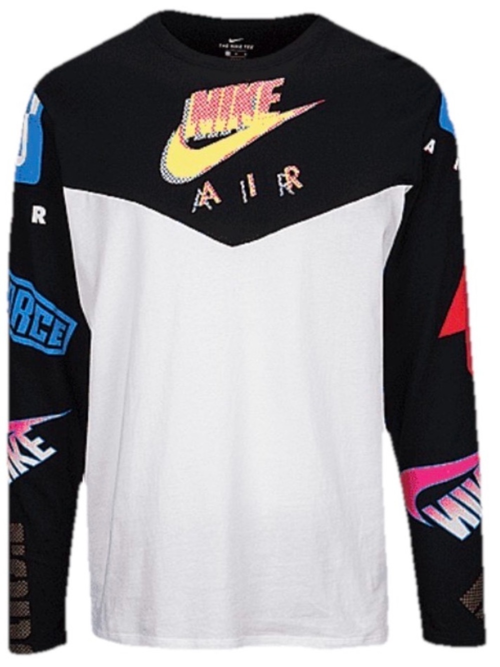 Nike Black & White Long Sleeve Tee with Multicolor Logos